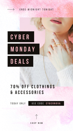 Designvorlage Cyber Monday Sale Woman wearing golden accessories für Instagram Story