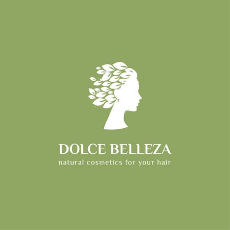 Hajápolási kozmetikai hirdetés, női fejjel, levelekben Logo tervezősablon