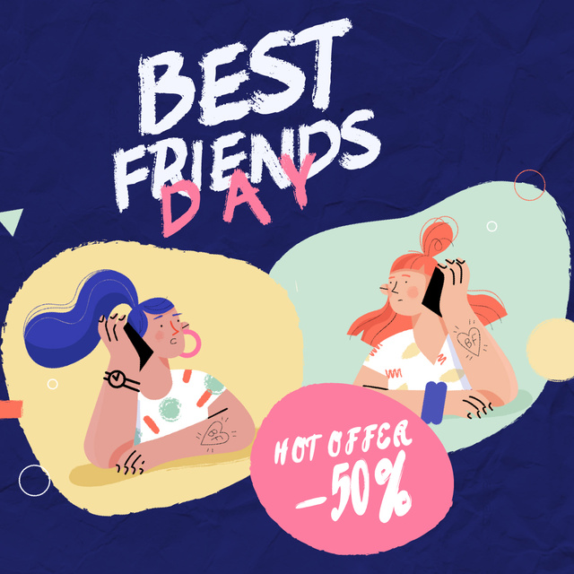 Ontwerpsjabloon van Animated Post van Best Friends Girls Talking on Phone