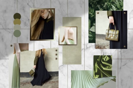 Modèle de visuel Woman in green and black Clothes - Mood Board