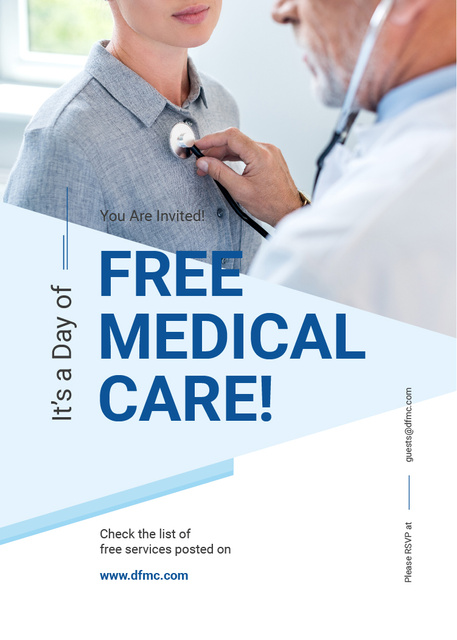 Plantilla de diseño de Doctor Examining Child on Free Medical Care Day Invitation 