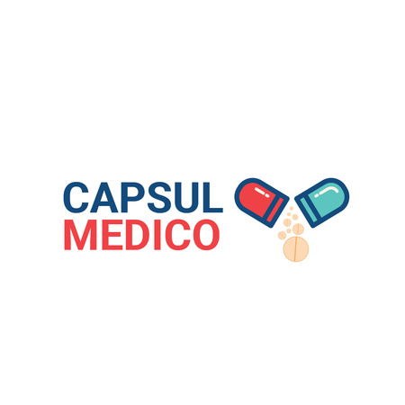 Template di design Trattamento medico con l'icona di pillola Logo