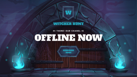 Játék Streaming hirdetés kapukkal és kék lánggal Twitch Offline Banner tervezősablon