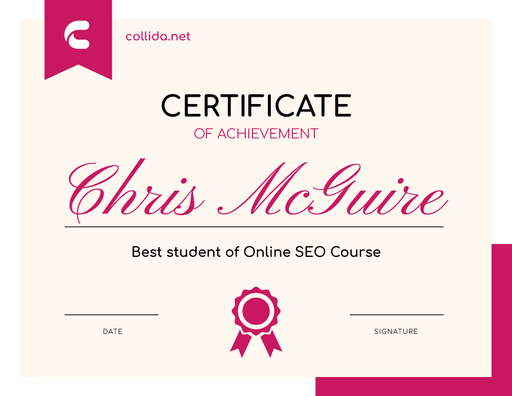 Seo Course Program Achievement In Pink 