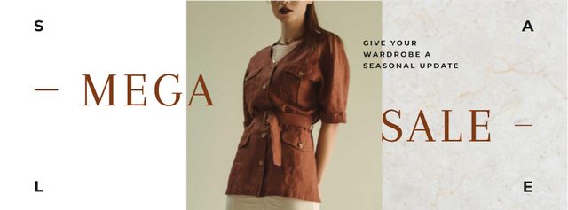 Fashion Sale Woman wearing Clothes in Brown Facebook cover Πρότυπο σχεδίασης