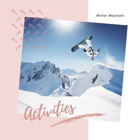 Snowboarder in Snowy Mountains Instagram AD Design Template