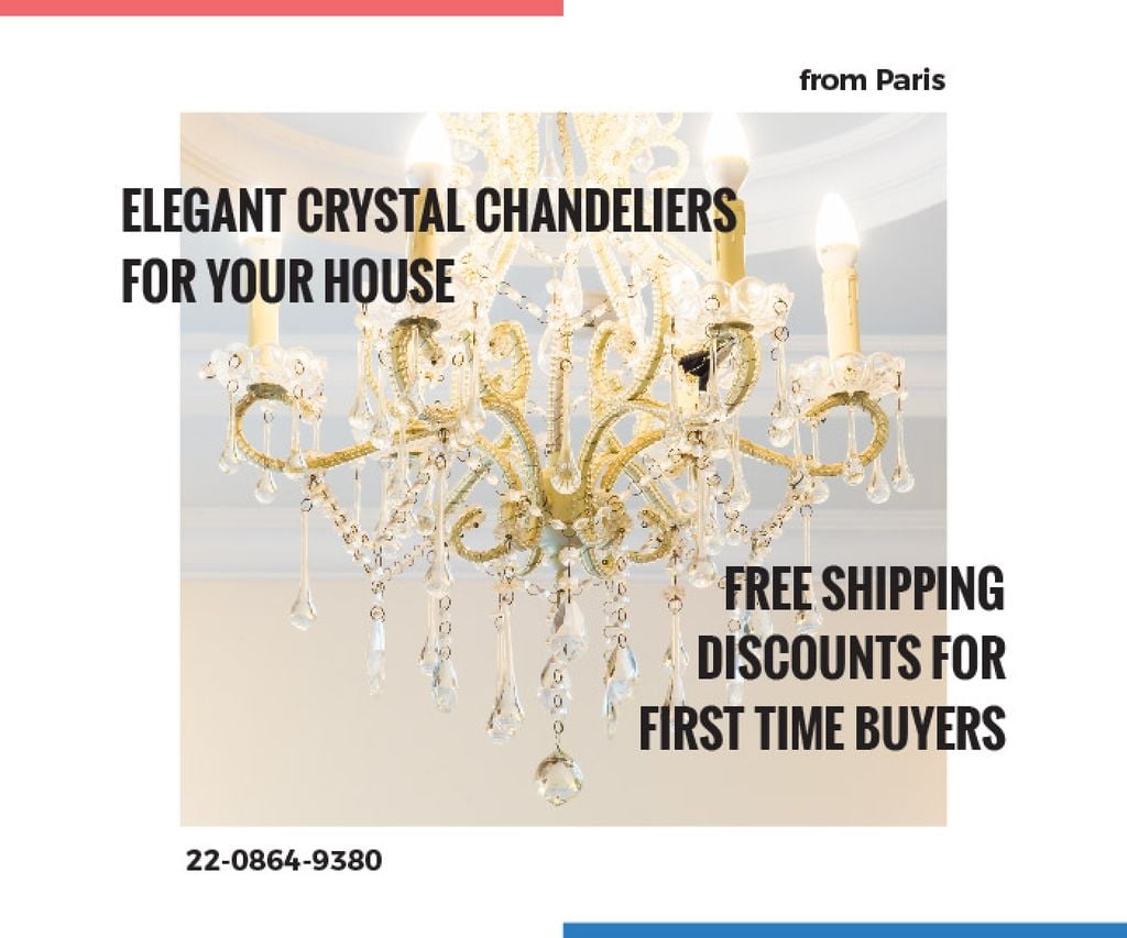 Elegant Crystal Chandelier Ad in White Large Rectangle Design Template