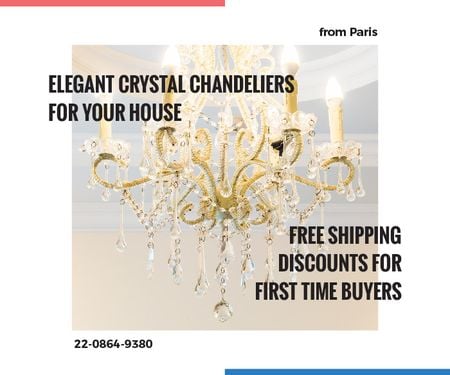 Plantilla de diseño de Elegant Crystal Chandelier Ad in White Large Rectangle 