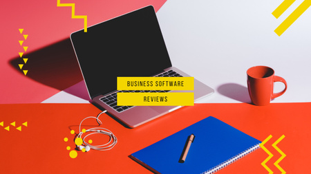 Business Software Laptop on Working Table Youtube Design Template
