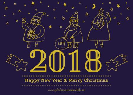 Merry Christmas Greeting with Santas Card Design Template