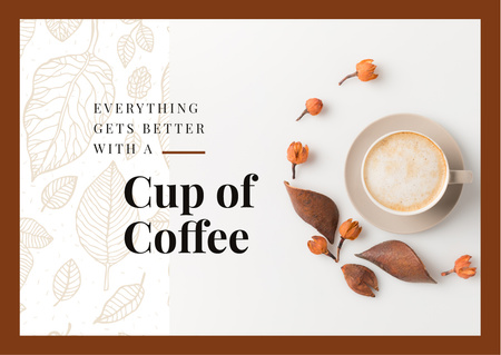 Cup of coffee with milk Postcard Design Template