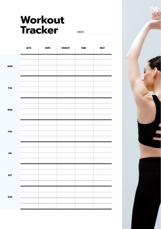 Plantilla de diseño de rastreador de entrenamiento con mujer haciendo ejercicio Schedule Planner 