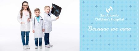 Children's hospital with kids in doctor's costumes Facebook cover Design Template