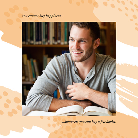 Books Quote Student studying in Library Instagram AD Design Template