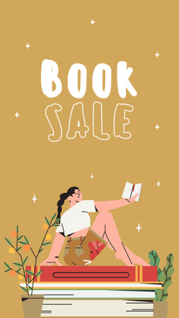 Ontwerpsjabloon van Instagram Story van Books Sale Announcement with Woman