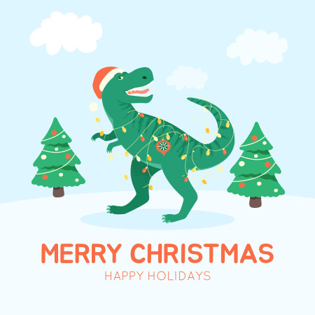 Christmas Holiday Greeting with Dinosaur Podcast Cover Design Template