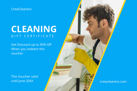 Discount Voucher for Cleaning Services with Worker in Gloves Gift Certificate Design Template