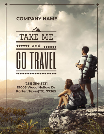 Tour Inspiration with Hikers in Mountains Flyer 8.5x11in Design Template