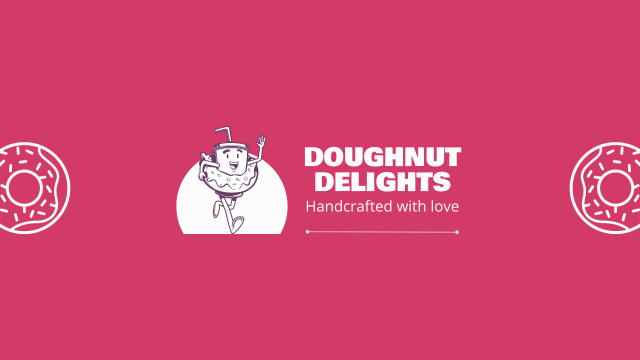 Ad of Doughnut Delights with Funny Illustration in Pink Youtube Design Template