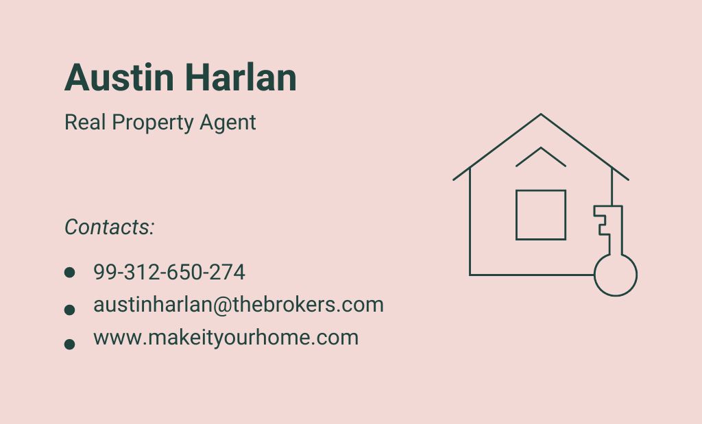 Real Property Agent Services Offer in Pink Business Card 91x55mm Πρότυπο σχεδίασης