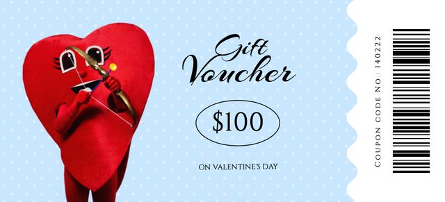 Valentine's Day Gift Voucher with Cute Red Heart Coupon 3.75x8.25inデザインテンプレート