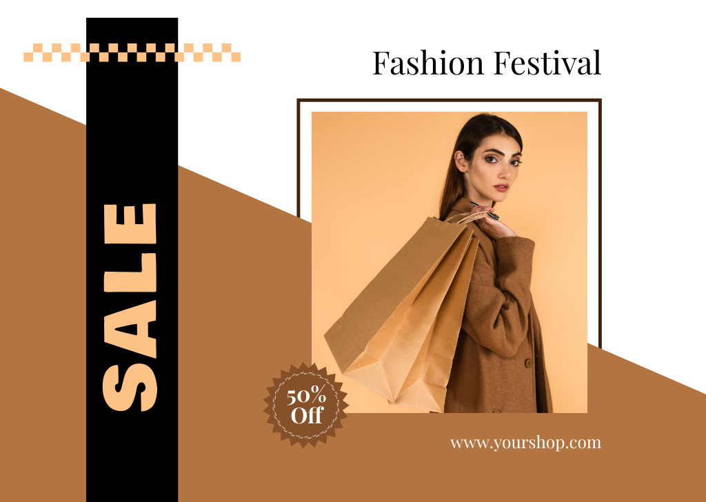 Modèle de visuel Fashion Festival Ad with Stylish Woman - Flyer A6 Horizontal