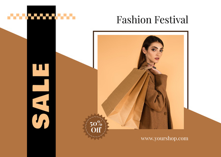 Fashion Festival Ad with Stylish Woman Flyer A6 Horizontal Modelo de Design