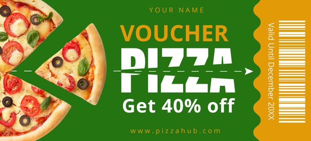 Green Discount Voucher for Pizza Coupon 3.75x8.25in Design Template