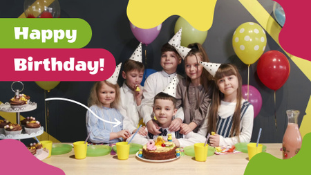 Gyerekek születésnapi gratulációja a barátokkal és a léggömbökkel Full HD video tervezősablon