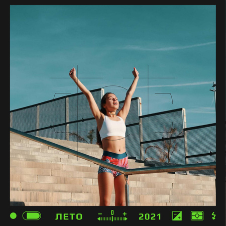 Summer Inspiration with Stylish Girl in Urban Instagram – шаблон для дизайна