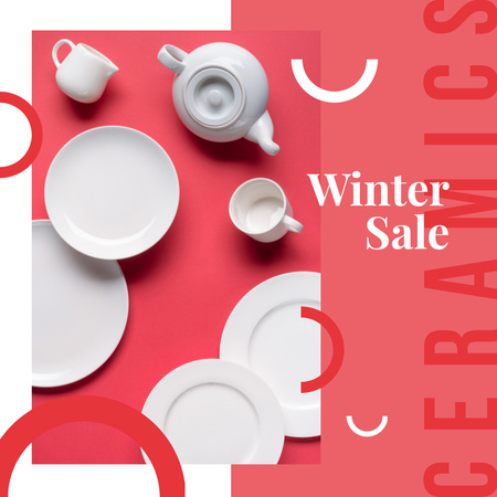 Kitchen ceramic tableware on Red Instagram Design Template