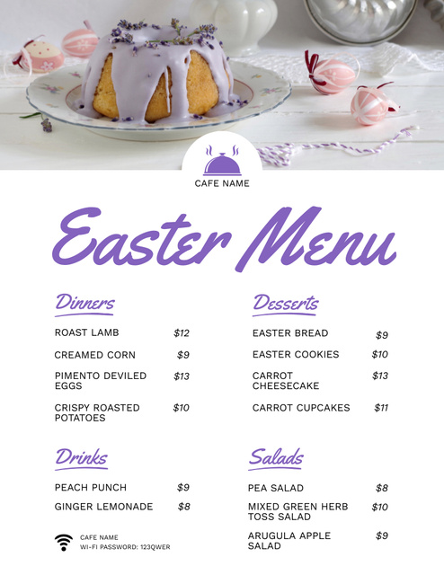 Easter Cakes and Desserts List Menu 8.5x11in Modelo de Design
