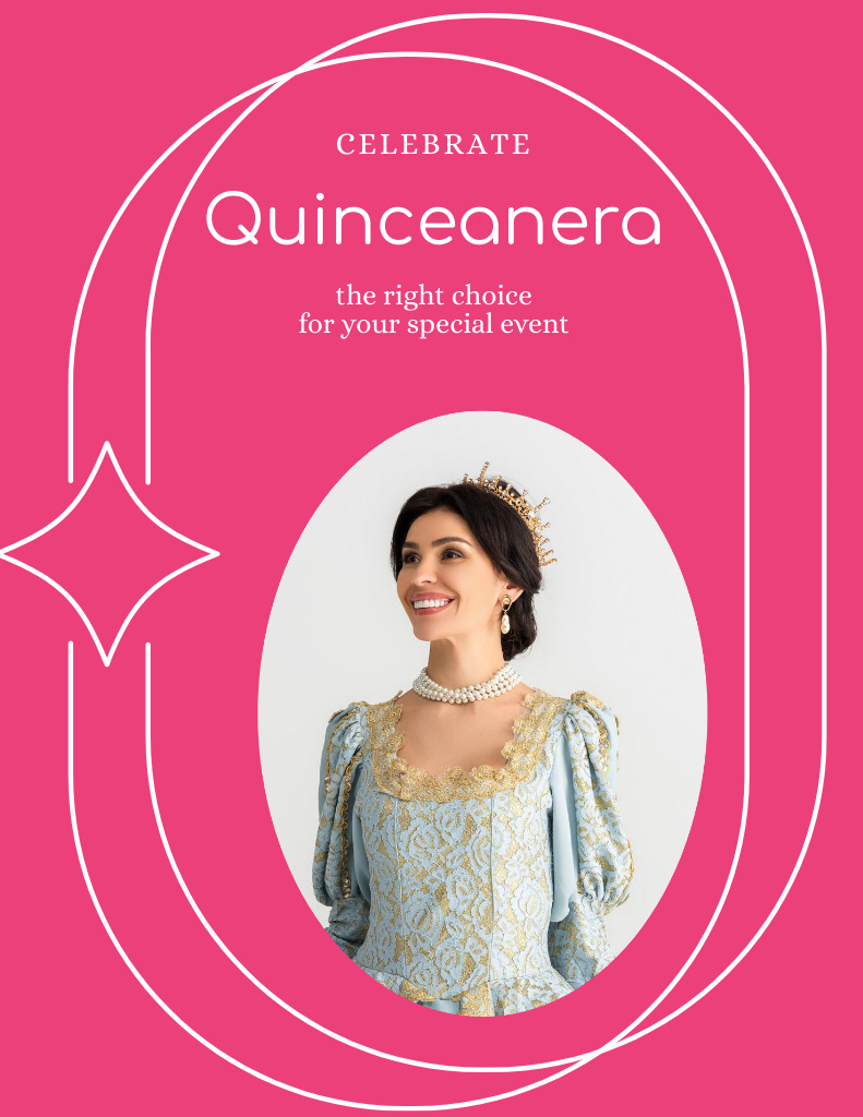Announcement of Quinceañera Event Celebration In Pink Flyer 8.5x11in Tasarım Şablonu