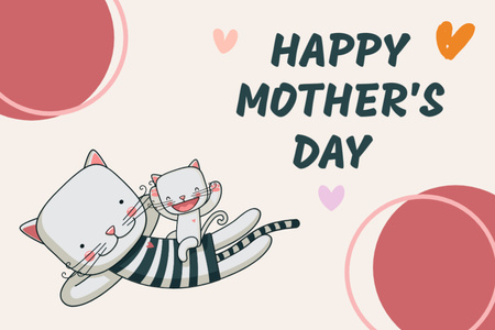 Cute Cat And Kitten With Mother's Day Greeting Postcard 4x6in Design Template