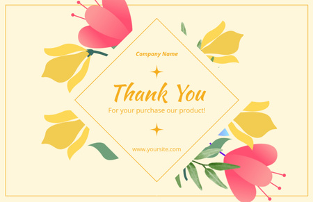Дякуємо за повідомлення про покупку з квітами на простому жовтому макеті Thank You Card 5.5x8.5in – шаблон для дизайну