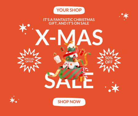 Christmas Sale Offer with Holiday Tree Facebook Design Template
