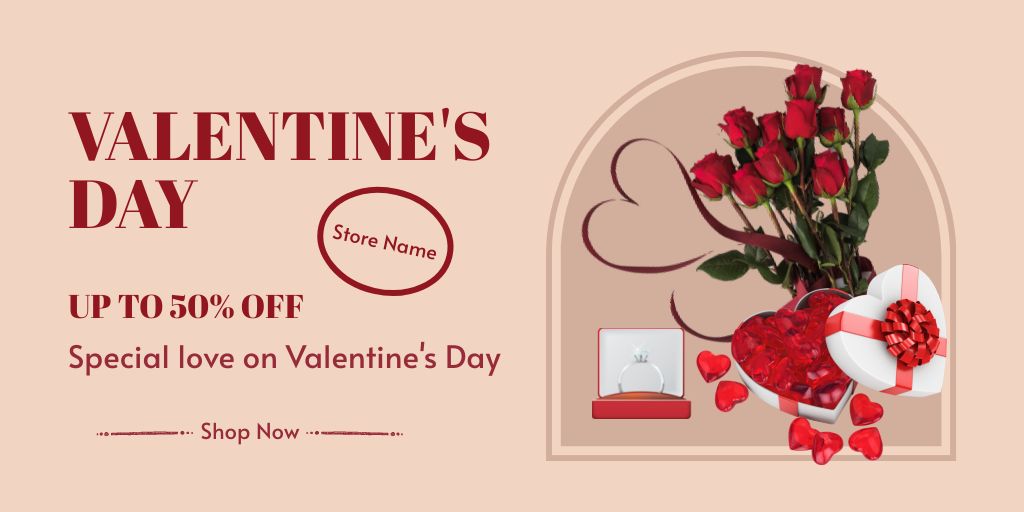 Offer Discounts on Valentine's Day Gifts Twitter Design Template