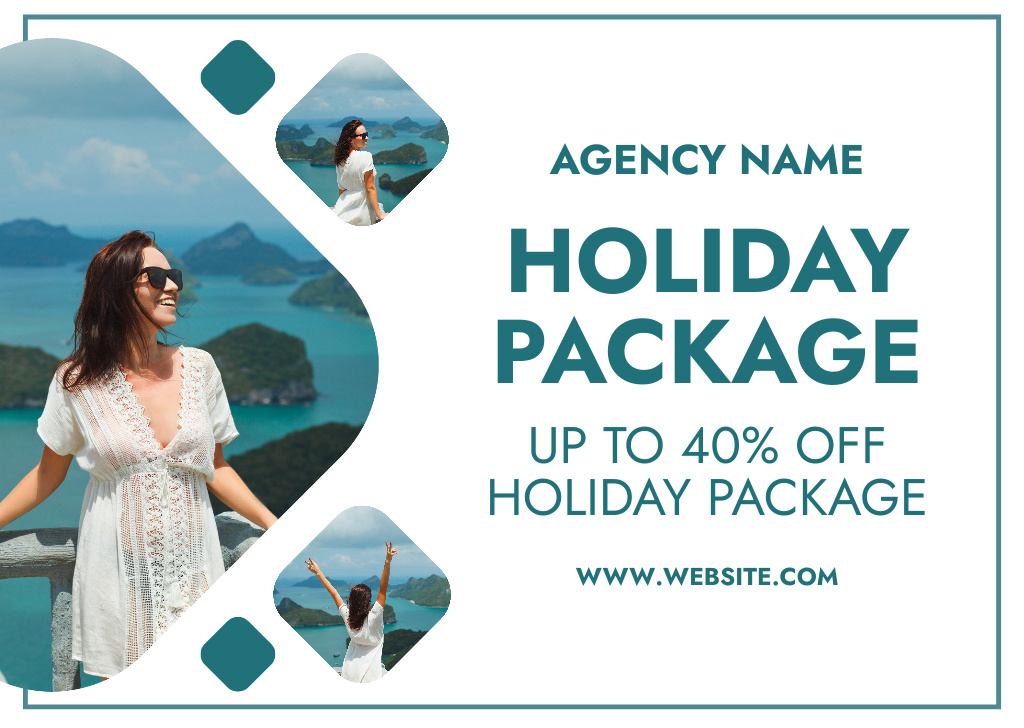 Collage of Woman at Seascape for Travel Agency Offer Card Design Template