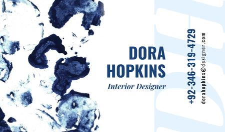 Ontwerpsjabloon van Business card van Interior Designer Contacts with Ink Blots in Blue