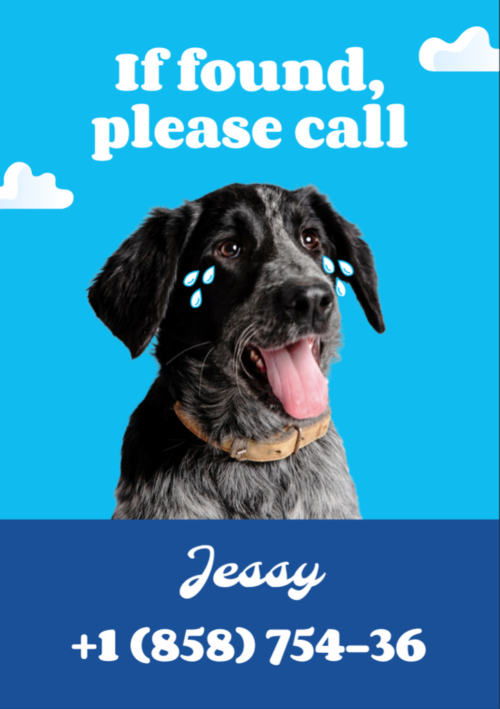 Announcement of Missing Cute Dog Flyer A7 Šablona návrhu