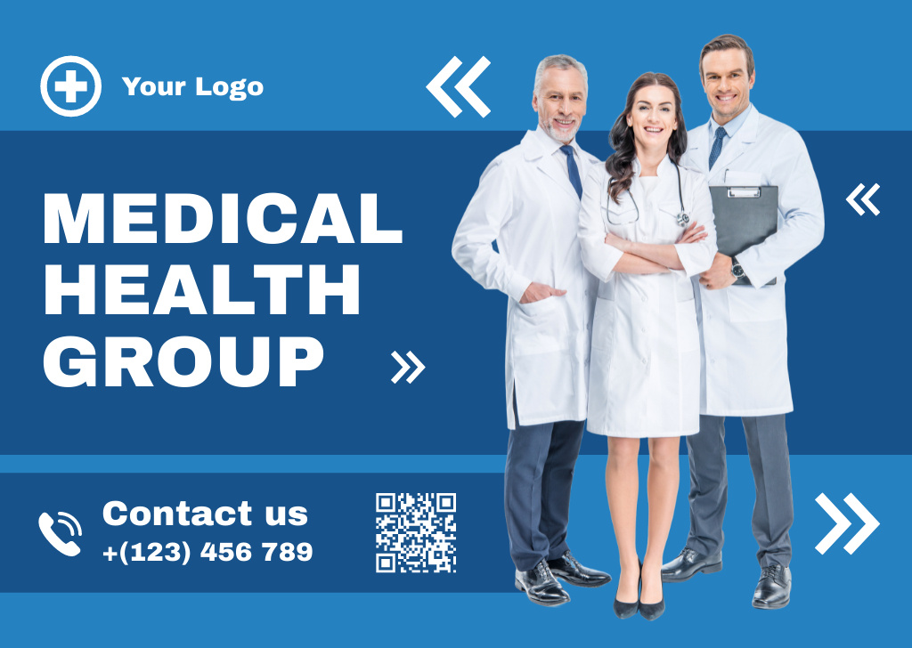 Medical Services Ad with Team of Doctors Card Modelo de Design