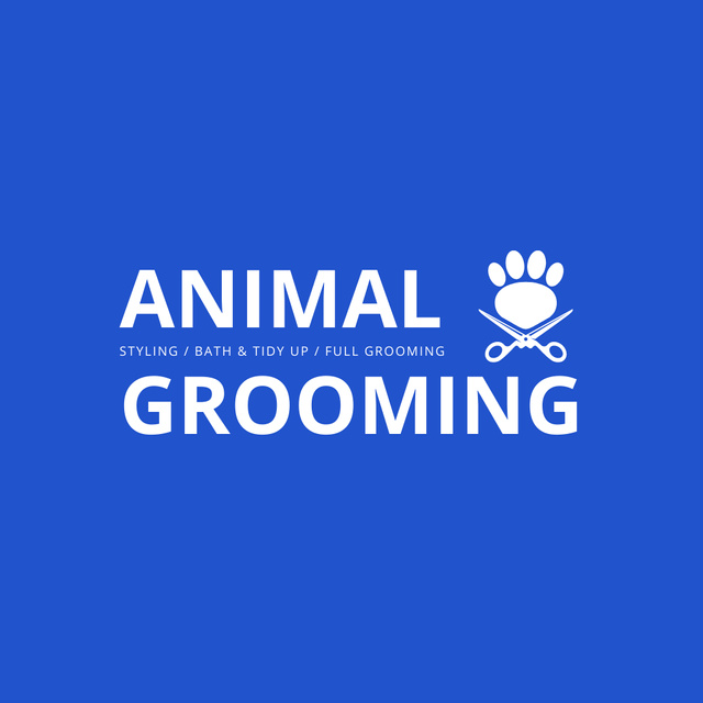 Animal Grooming Center Emblem on Blue Animated Logo Design Template