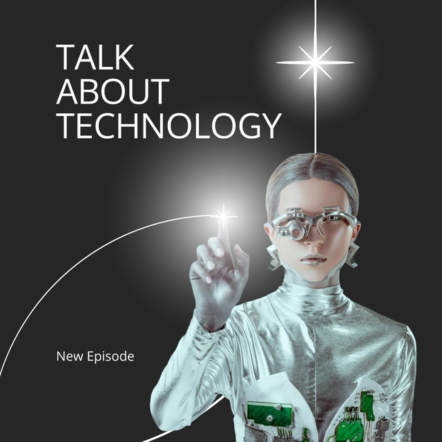 Template di design New Podcast Episode about Technology Podcast Cover