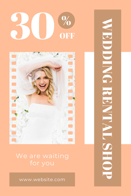 Designvorlage Wedding Rental Shop Offer with Cheerful Bride für Pinterest