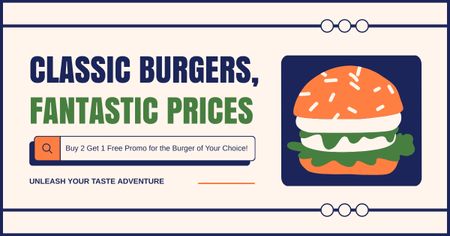 Offer of Fantastic Prices on Delicious Burgers Facebook AD Design Template