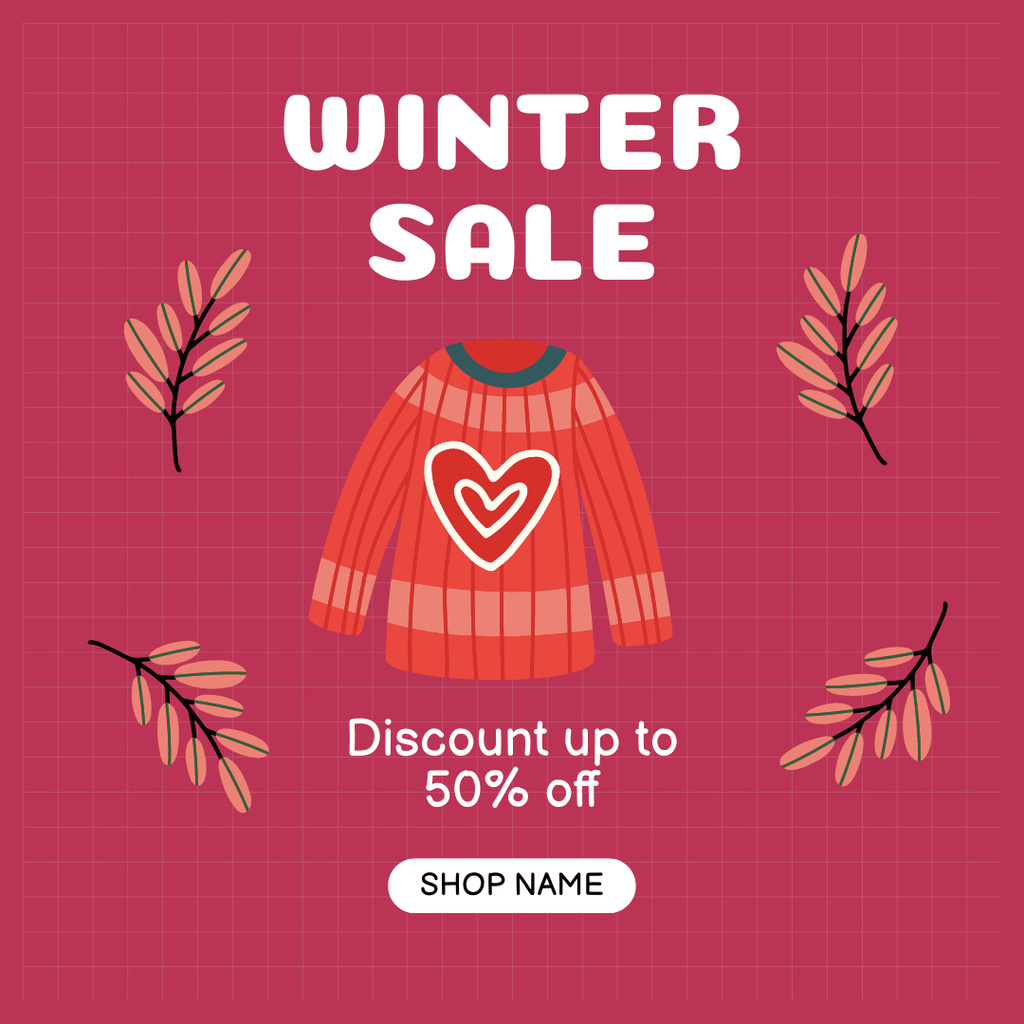 Winter Sale Announcement with Cute Sweater Instagramデザインテンプレート