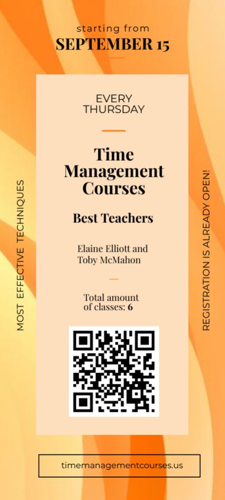 Time Management Courses Ad on Orange Invitation 9.5x21cm Tasarım Şablonu