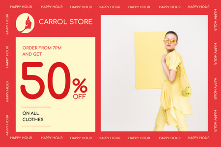 Sarı Kıyafetli Zarif Giyim Mağazası Satış Teklifi Flyer 4x6in Horizontal Tasarım Şablonu