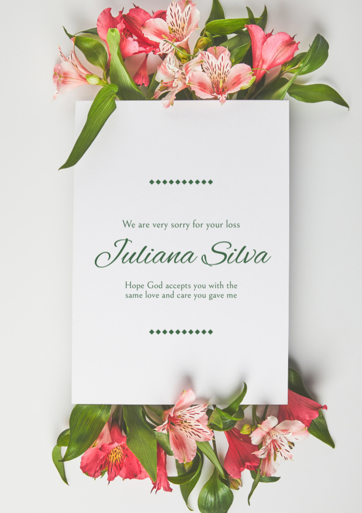 Sympathy Phrase with Pink Flowers Postcard A5 Vertical Design Template