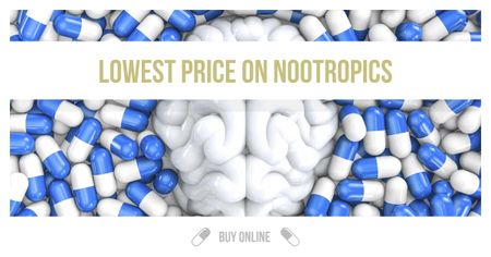 Pharmacy advertisement with brain and pills Facebook AD Modelo de Design